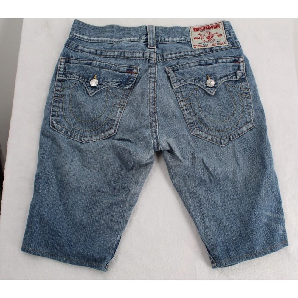 Y2K True Religion Men Joey Super T Sz 32 Pocket Shorts Light Wash Denim Jeans